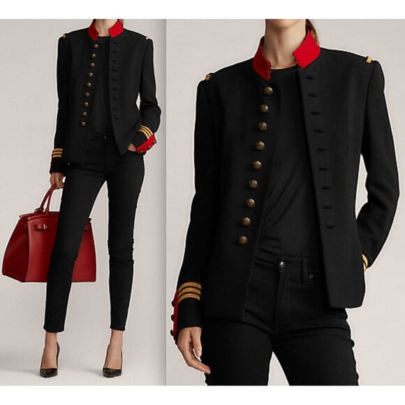 Ralph Lauren Purple Label Collection jacket sz 6 officers black red logo button - Picture 5 of 14
